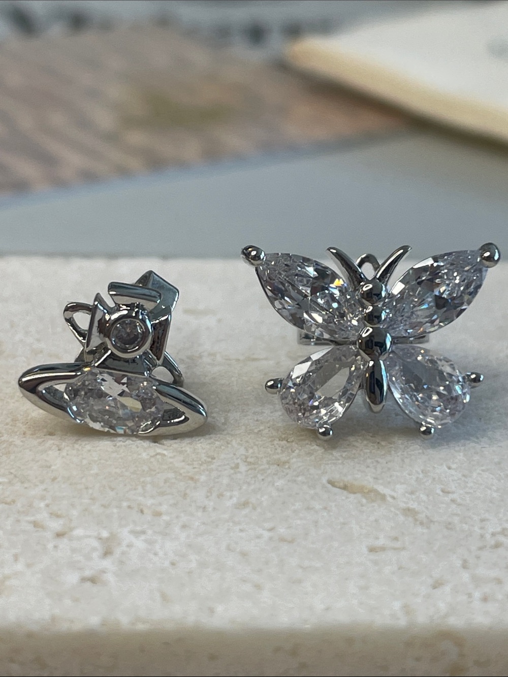Vivienne Westwood Silver Butterfly Crystal Stud Earrings